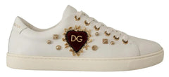 Dolce & Gabbana Sneaker aus weißem Leder mit goldenem und rotem Herz