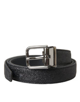 Ceinture Dolce & Gabbana en cuir noir pailleté avec boucle argentée