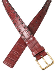 Ceinture Dolce & Gabbana en cuir d'alligator marron avec boucle en métal cloutée
