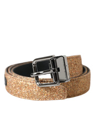 Ceinture Dolce & Gabbana en cuir doré à paillettes et boucle en métal argenté