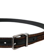 Ceinture Dolce & Gabbana à rayures jacquard dorées et boucle en métal argenté