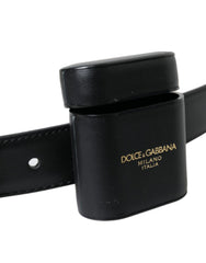 Étui AirPods Dolce & Gabbana en cuir noir avec boucle argentée