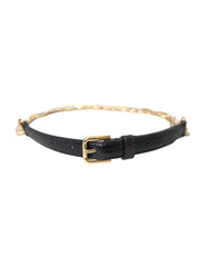Ceinture femme Dolce & Gabbana en cuir noir, chaîne dorée et cristaux