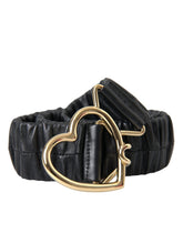 Ceinture Dolce & Gabbana en cuir noir avec boucle en métal doré en forme de cœur