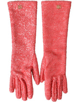 Dolce & Gabbana Pink Lurex Fantasia Handschuhe in mittlerer Armlänge