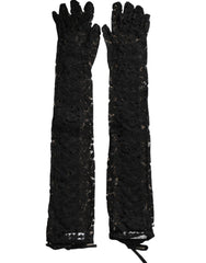 Gants Dolce & Gabbana Taormina noirs en dentelle, longueur coude