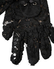 Gants Dolce & Gabbana Taormina noirs en dentelle, longueur coude