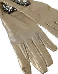 Gants Dolce & Gabbana beiges en satin et cristaux, longueur coude