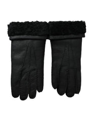 Gants courts en cuir noir et fourrure Dolce & Gabbana