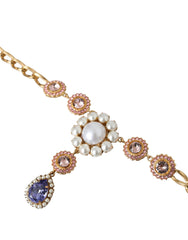 Collier Dolce & Gabbana en laiton doré, cristal et perles roses et violettes