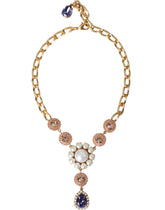 Collier Dolce & Gabbana en laiton doré, cristal et perles roses et violettes