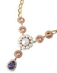 Collier Dolce & Gabbana en laiton doré, cristal et perles roses et violettes