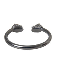 Bracelet jonc Nialaya en rhodium noir avec lion pour femme