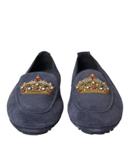 Mocassins Dolce & Gabbana en cuir suédé bleu avec couronne de cristaux