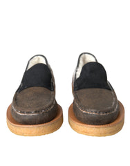 Mocassins en cuir et fourrure marron et noire Dolce & Gabbana pour hommes