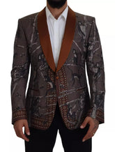 Dolce & Gabbana Seidenblazer mit bronzefarbenem Affenprint, schmal geschnitten