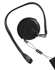 Porte-monnaie rond en cuir noir Dolce & Gabbana avec logo DG et cordon