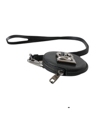 Porte-monnaie rond en cuir noir Dolce & Gabbana avec logo DG et cordon