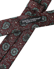 Dolce & Gabbana Herrenkrawatte, bordeauxrot mit Blumenmuster, 100 % Seide, verstellbar