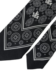 Cravate ajustable Dolce & Gabbana noire à motifs, 100 % soie.