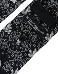 Cravate ajustable Dolce & Gabbana noire à motifs, 100 % soie.
