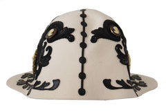 Chapeau Dolce & Gabbana en laine blanche et noire avec broche camée brodée et camée