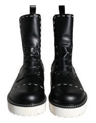 Bottes de combat mi-mollet en cuir noir Dolce & Gabbana