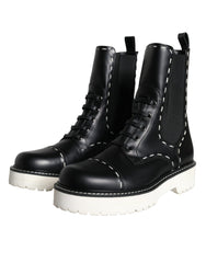 Bottes de combat mi-mollet en cuir noir Dolce & Gabbana