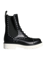 Bottes de combat mi-mollet en cuir noir Dolce & Gabbana