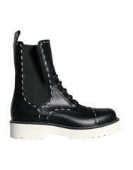 Bottes de combat mi-mollet en cuir noir Dolce & Gabbana