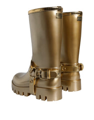 Dolce & Gabbana Metallic Gold Gummi-PVC-Regenstiefel Schuhe