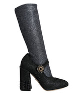 Dolce & Gabbana Schwarze Mary Jane Stiefeletten mit Kristallen