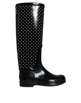 Dolce & Gabbana Schwarze Kniehohe Gummistiefel mit Polka-Dots