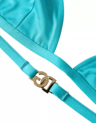 Haut de bikini dos nu bleu-vert Dolce & Gabbana avec logo DG