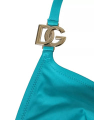 Haut de bikini dos nu bleu-vert Dolce & Gabbana avec logo DG