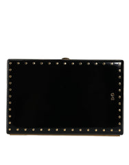 Dolce & Gabbana Clutch-Abendtasche aus schwarzem Leder mit Nieten und goldenem Rahmen