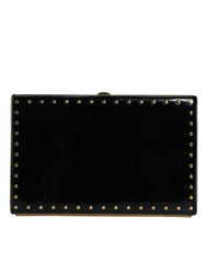 Dolce & Gabbana Clutch-Abendtasche aus schwarzem Leder mit Nieten und goldenem Rahmen