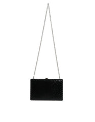 Pochette Dolce & Gabbana en cuir noir avec cadre argenté, mini sac bandoulière