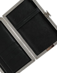 Pochette Dolce & Gabbana en cuir noir avec cadre argenté, mini sac bandoulière