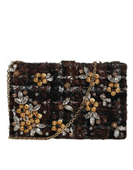 Pochette bandoulière Dolce & Gabbana en tweed multicolore à motif floral, idéale pour les soirées.