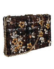 Pochette bandoulière Dolce & Gabbana en tweed multicolore à motif floral, idéale pour les soirées.
