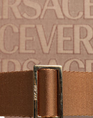 Sac cabas bandoulière Versace en cuir jacquard marron avec poignée supérieure et logo