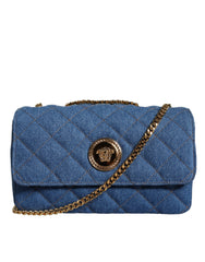 Sac bandoulière Versace en denim matelassé bleu et cuir