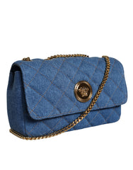 Sac bandoulière Versace en denim matelassé bleu et cuir