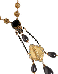 Dolce & Gabbana Goldkette Messing Schwarze Perlen Rosenkranz-Halskette