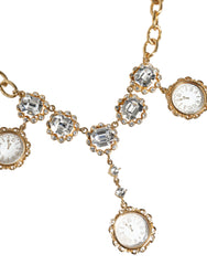 Collier Dolce & Gabbana en laiton doré et cristal avec pendentif horloge.