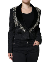 Veste blazer Dolce & Gabbana noire en jacquard à motif floral et cristaux