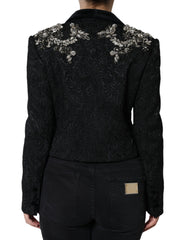 Veste blazer Dolce & Gabbana noire en jacquard à motif floral et cristaux
