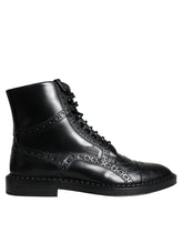 Bottes Dolce & Gabbana en cuir noir à lacets mi-mollet