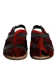 Sandales Dolce & Gabbana en cuir noir et rouge à motif gazelle.